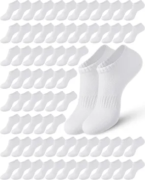 100 Pcs Low Cut Ankle Socks in Bulk for Homeless White Unisex Thin Breathable Socks No Show Anti Slid Athletic Socks