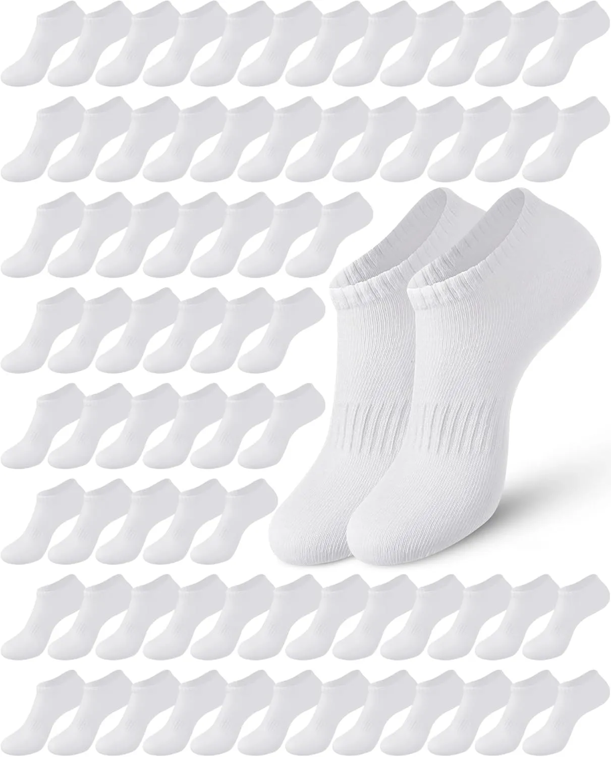 100 Pcs Low Cut Ankle Socks in Bulk for Homeless White Unisex Thin Breathable Socks No Show Anti Slid Athletic Socks