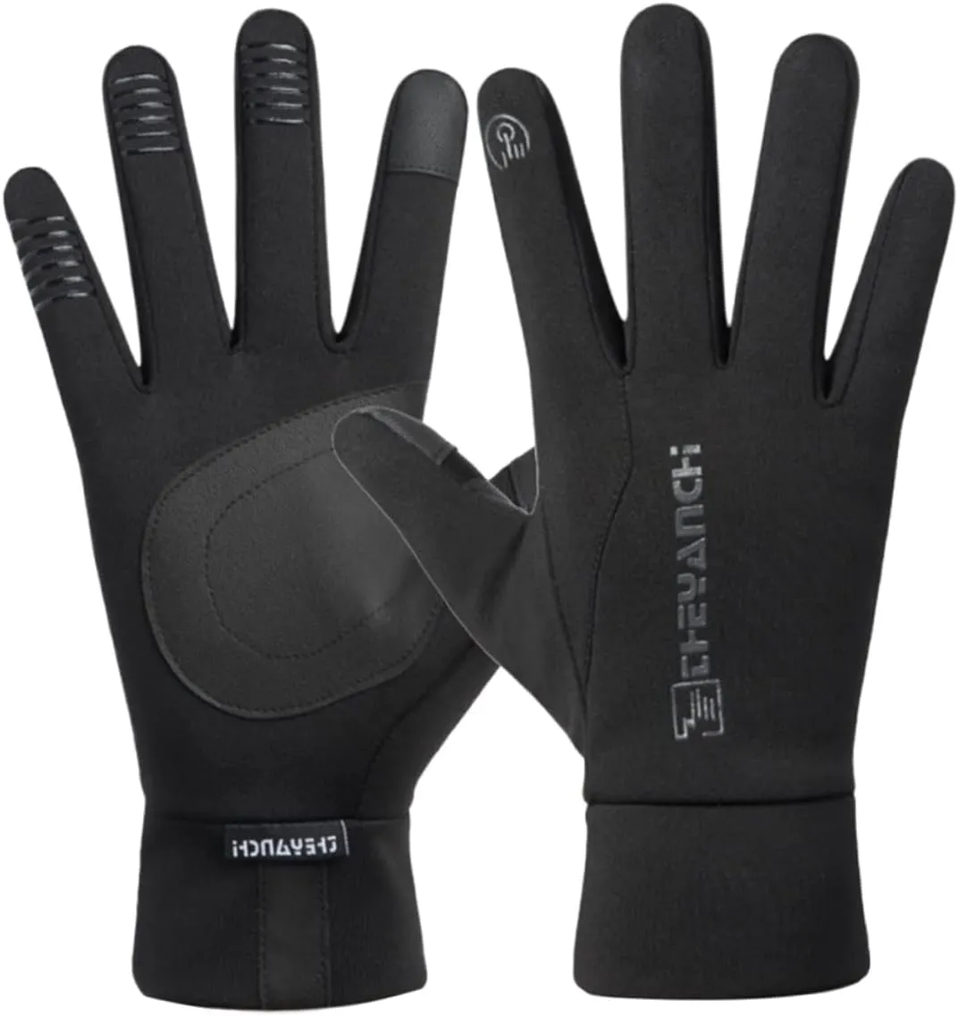 1Pair Winter Riding Gloves for Men Touch Screen Cycling Gloves Non Slip All Finger Design Windproof Warm for Outdoor Biking Black