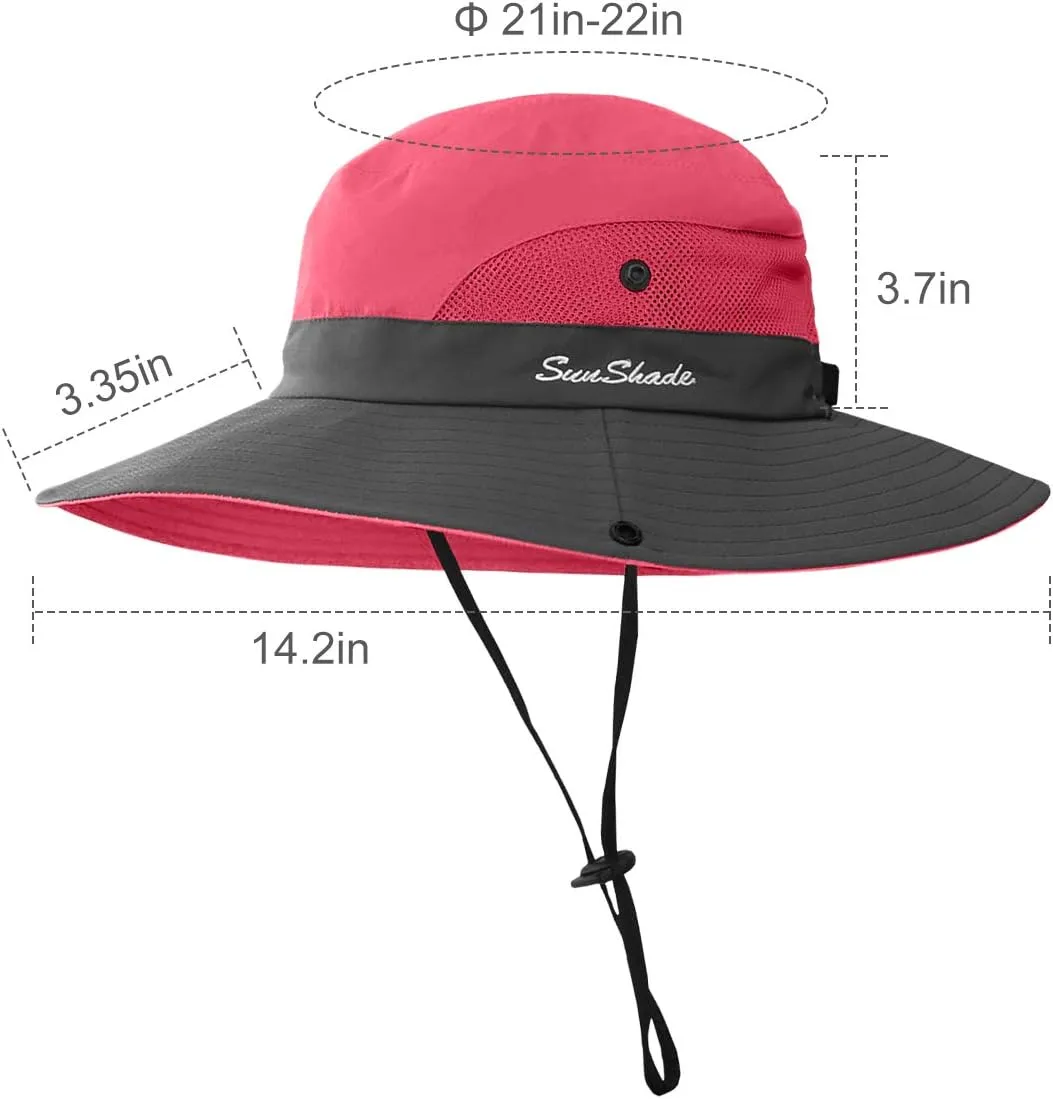 2 Pieces 5-14Y Kids Summer Sun Hat Wide Brim UV Protection for Girls Ponytail Beach Bucket Cap