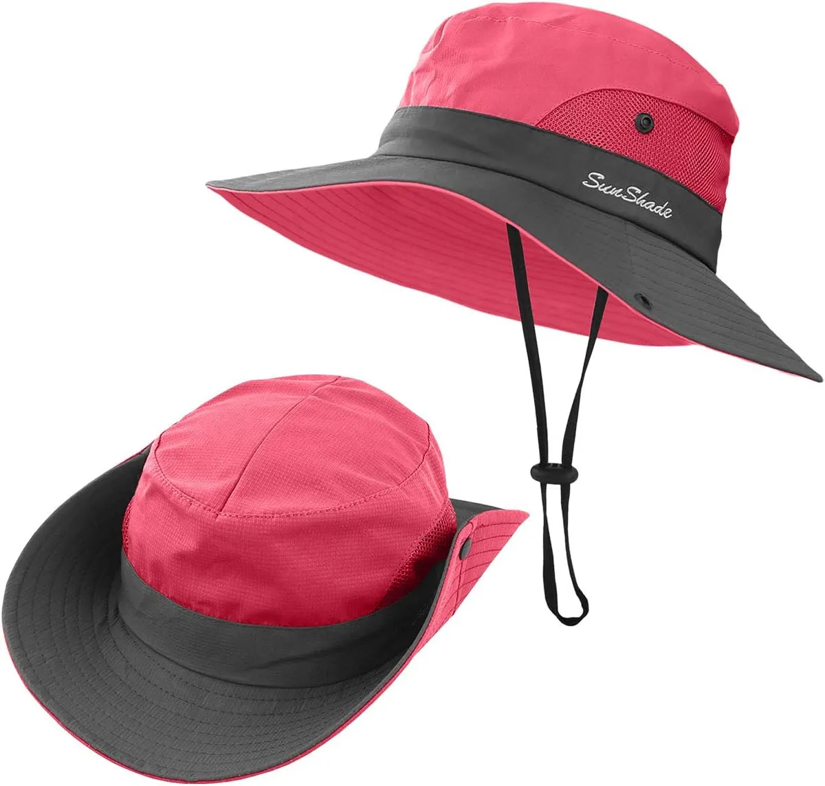 2 Pieces 5-14Y Kids Summer Sun Hat Wide Brim UV Protection for Girls Ponytail Beach Bucket Cap