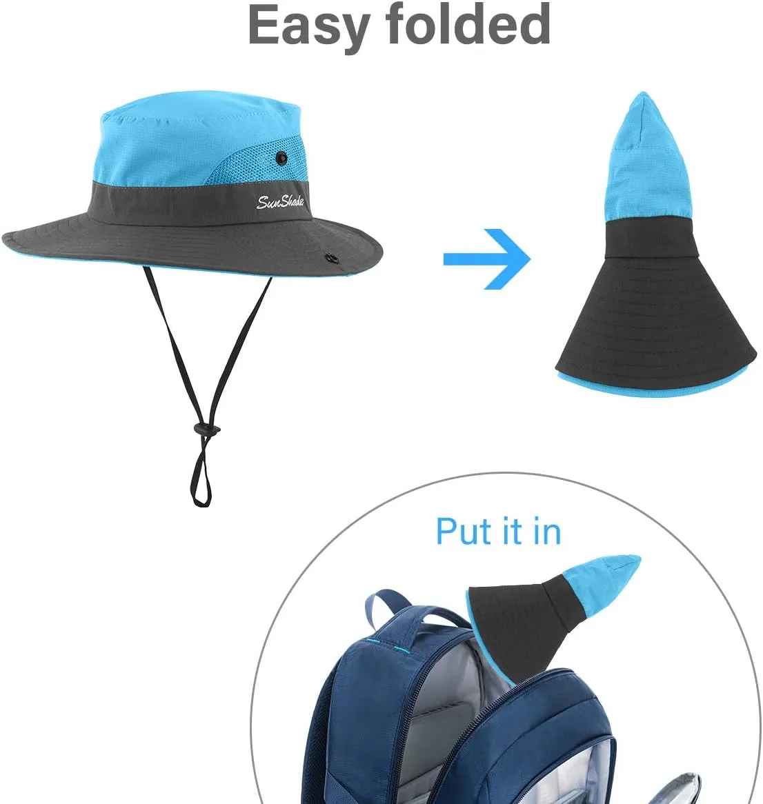 2 Pieces 5-14Y Kids Summer Sun Hat Wide Brim UV Protection for Girls Ponytail Beach Bucket Cap