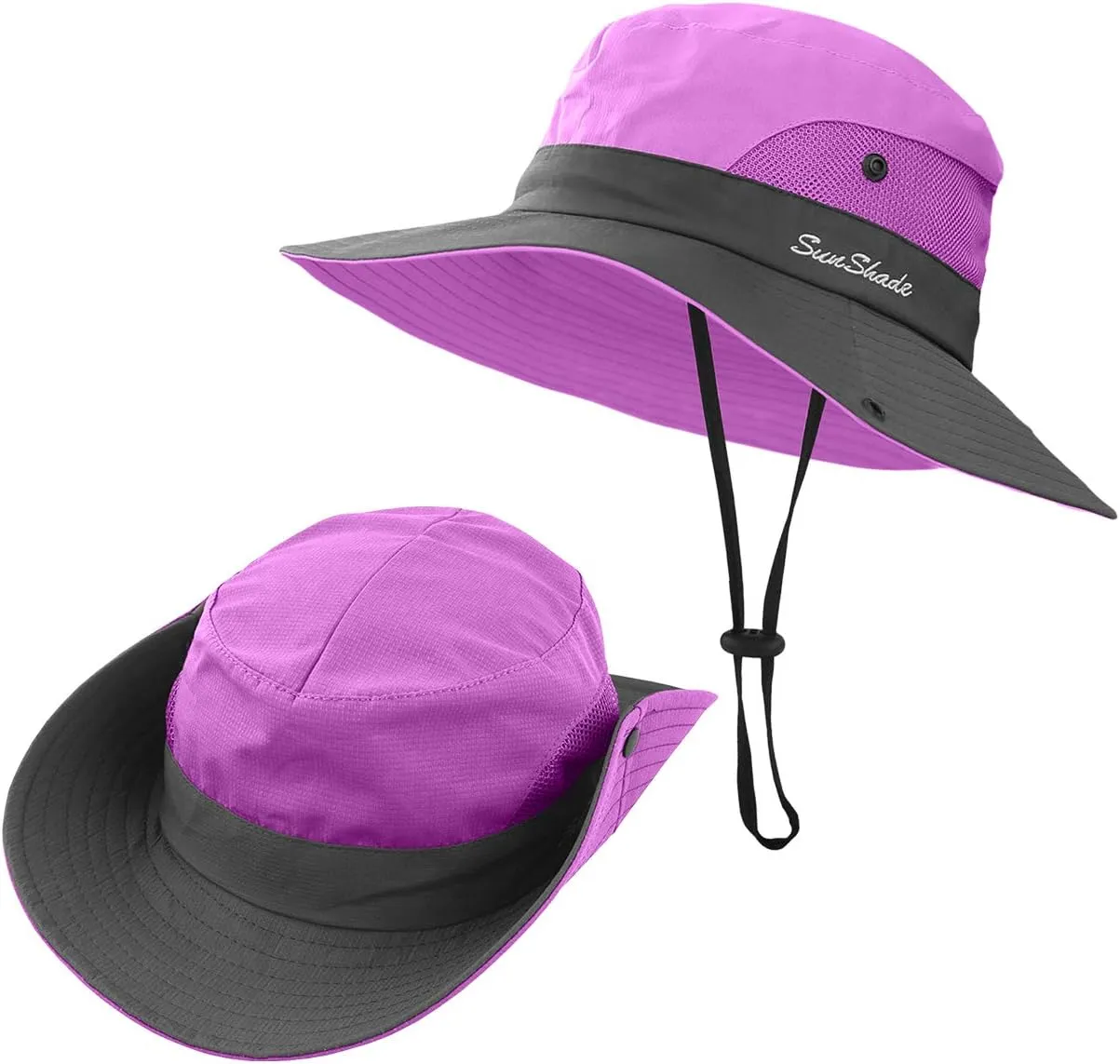2 Pieces 5-14Y Kids Summer Sun Hat Wide Brim UV Protection for Girls Ponytail Beach Bucket Cap