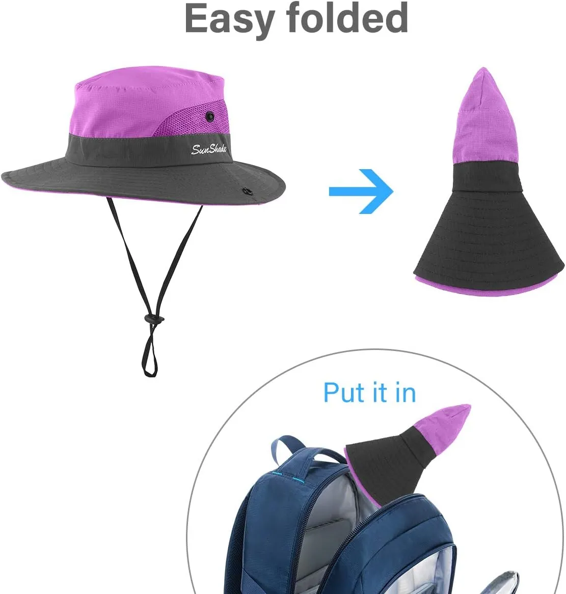 2 Pieces 5-14Y Kids Summer Sun Hat Wide Brim UV Protection for Girls Ponytail Beach Bucket Cap