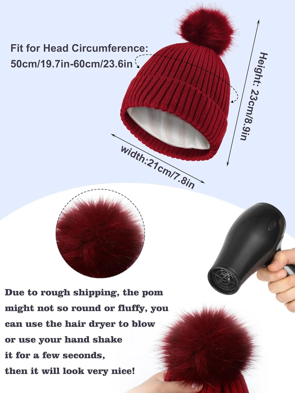 4 Pieces Womens Winter Satin Lined Knit Pom Beanie Hats Touchscreen Gloves Set
