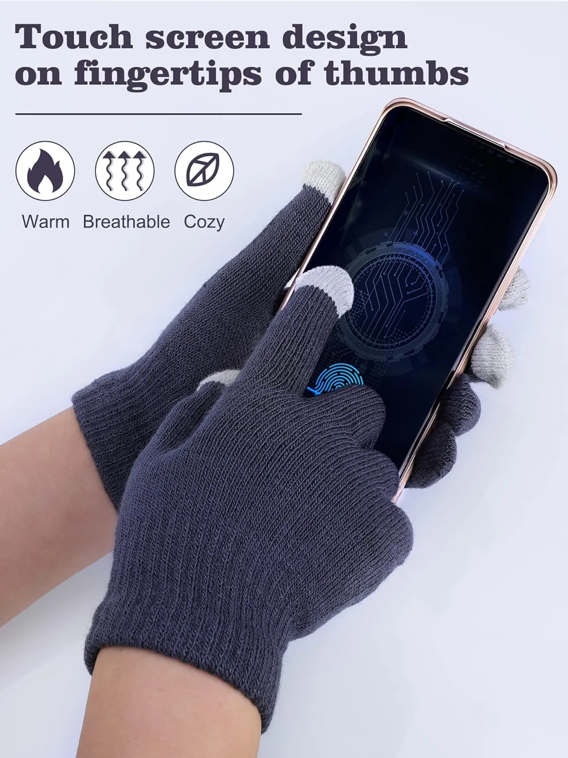 4 Pieces Womens Winter Satin Lined Knit Pom Beanie Hats Touchscreen Gloves Set