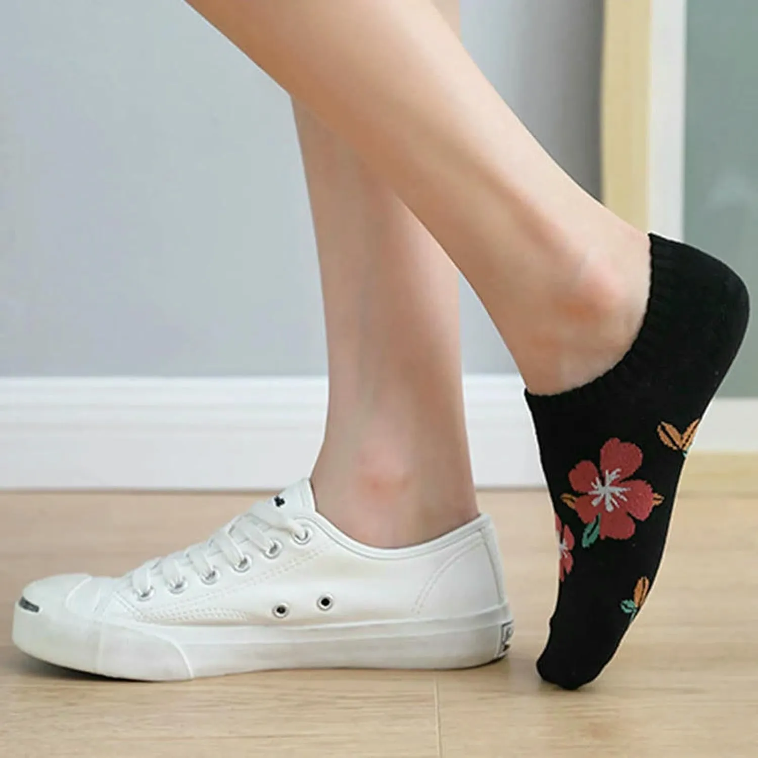 5 Pairs Women Flower Pattern Summer Thin Short Socks Breathable Soft Knitted Casual Socks ﻿