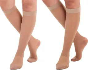 (6 Pairs) Made in USA - Size Small - Sheer Compression Socks for Women Circulation 15-20mmHg - Lightweight Long Compression Knee Hi Support Stockings for Ladies - Beige & Natural