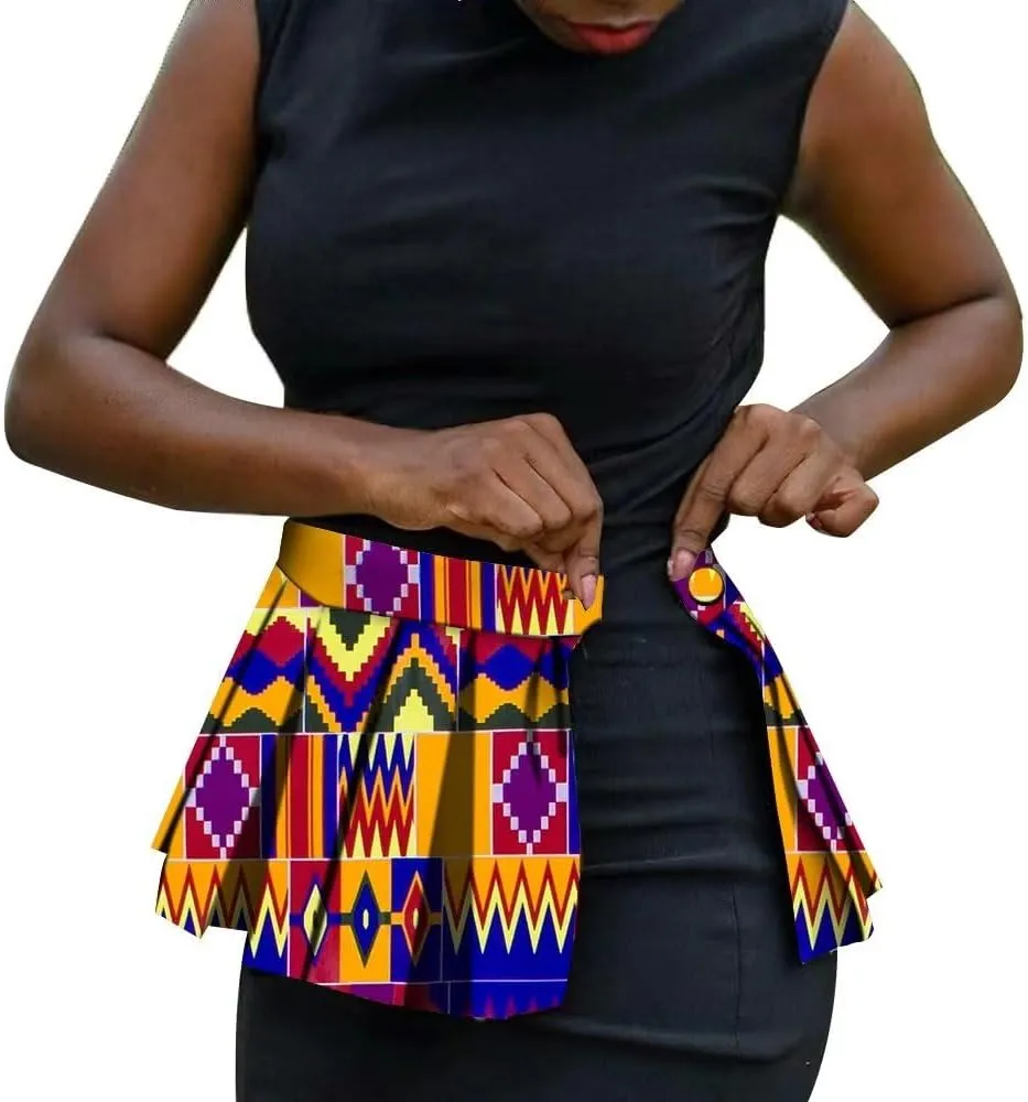 African Fabric Print Belt for Women Party Festival Dance Pleated Skirt Belts