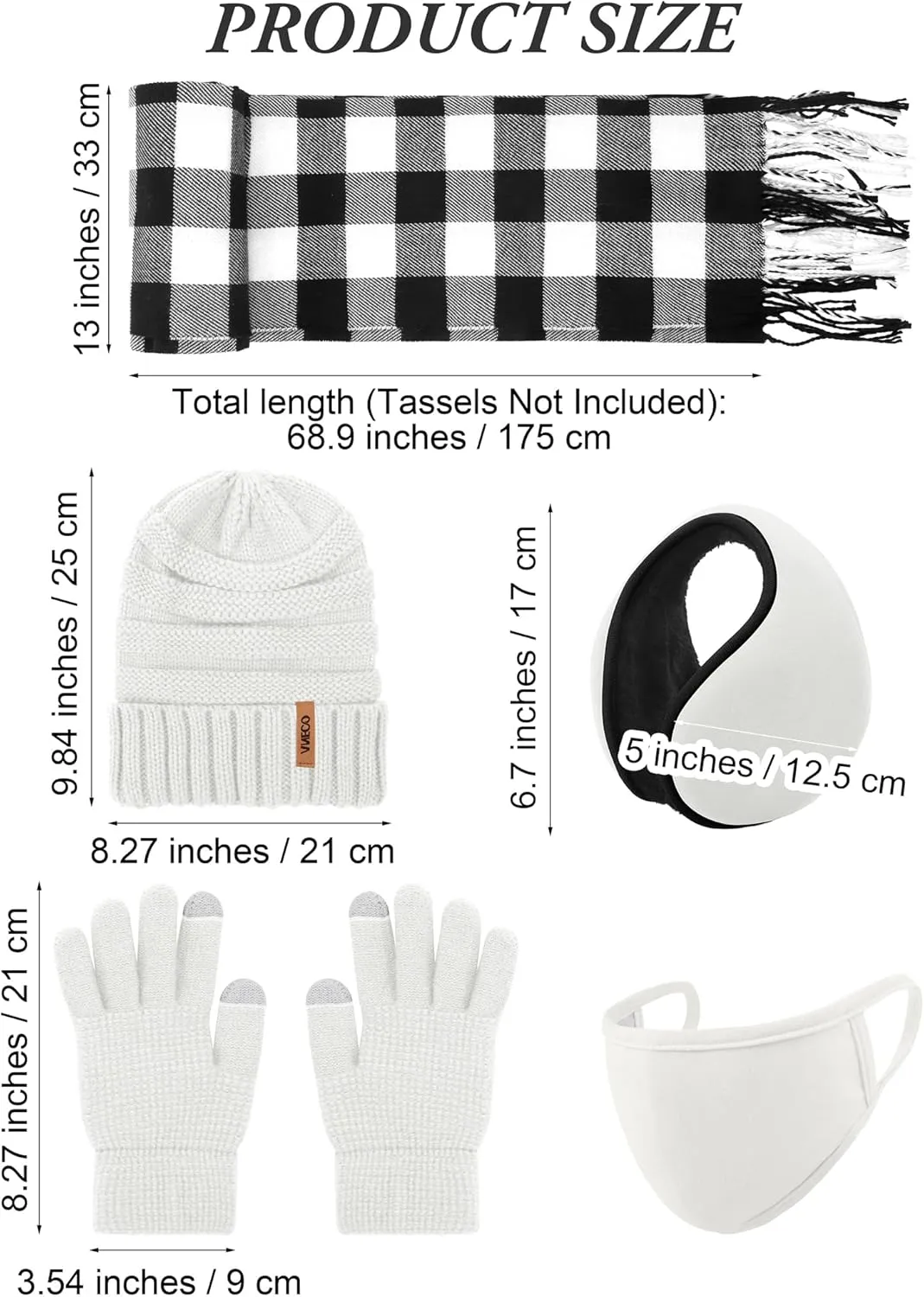 Aneco Winter Warm Sets Buffalo Plaid Scarf Knitted Beanie Hat Gloves Earloop Warm Cover for Men and Women