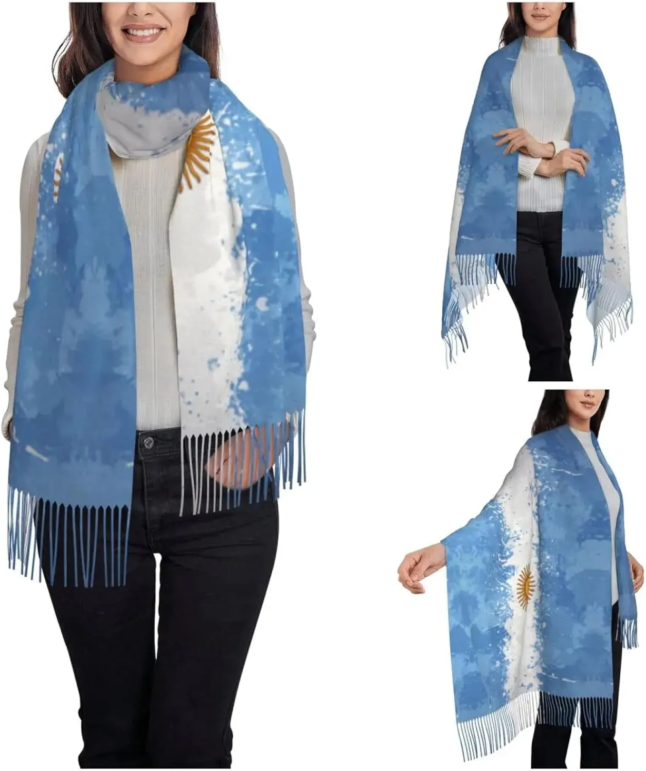 Blanket Scarf For Women - Argentina Flag Scarf for Womens Winter Warm Cashmere Shawl Wrap Long Shawl S