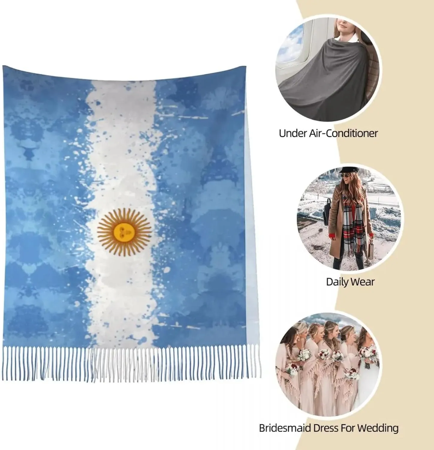 Blanket Scarf For Women - Argentina Flag Scarf for Womens Winter Warm Cashmere Shawl Wrap Long Shawl S