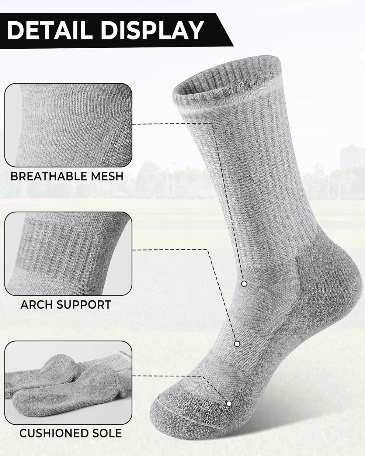 BOOPH 6 Pairs Kids Crew Socks Boys Girls Athletic Cushioned Hiking Socks Warm Soft Running Socks