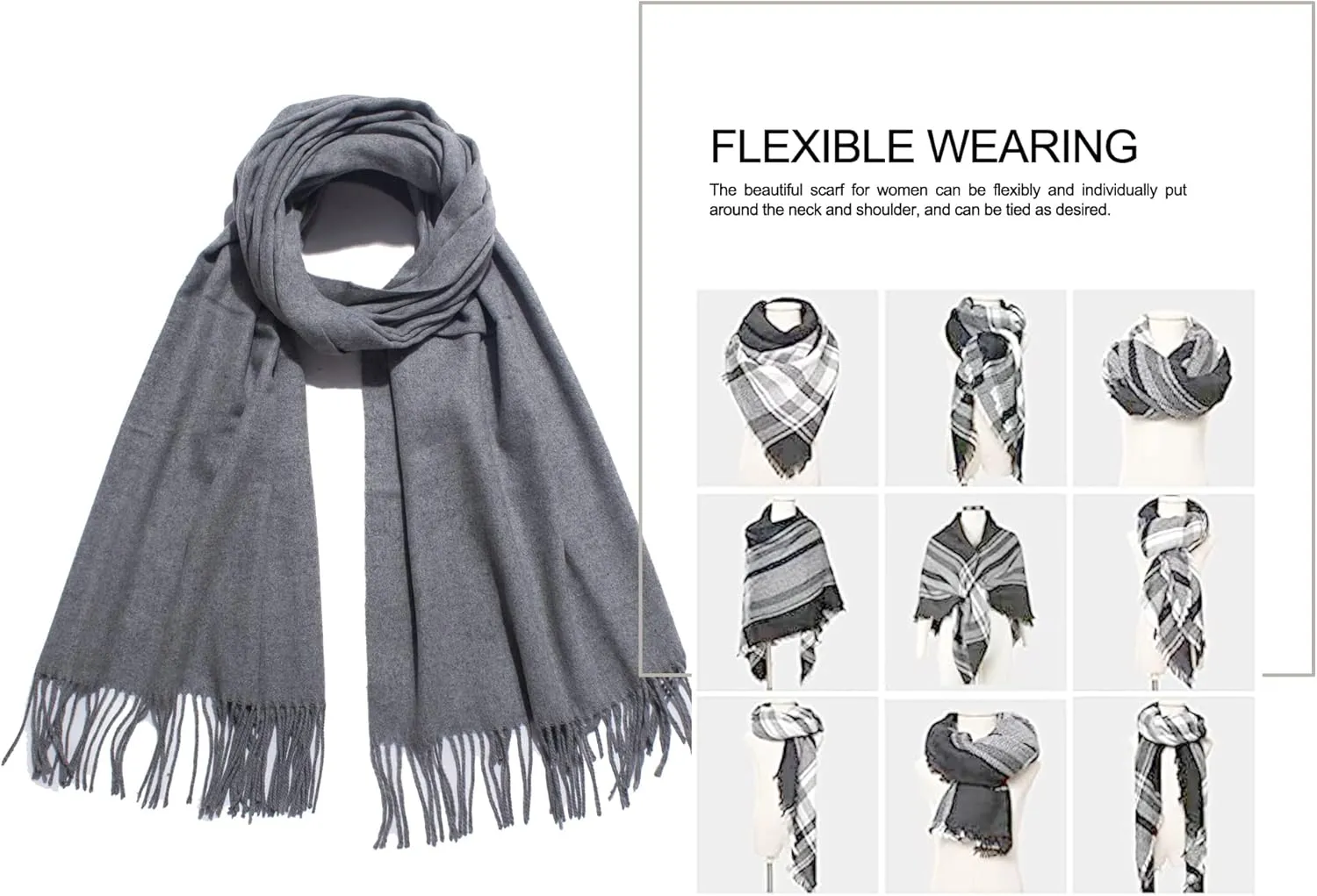 Cashmere Blend Solid Color Scarfs for Women Winter Scarves for Women Pashmina Shawls And Wraps Wool Scarf