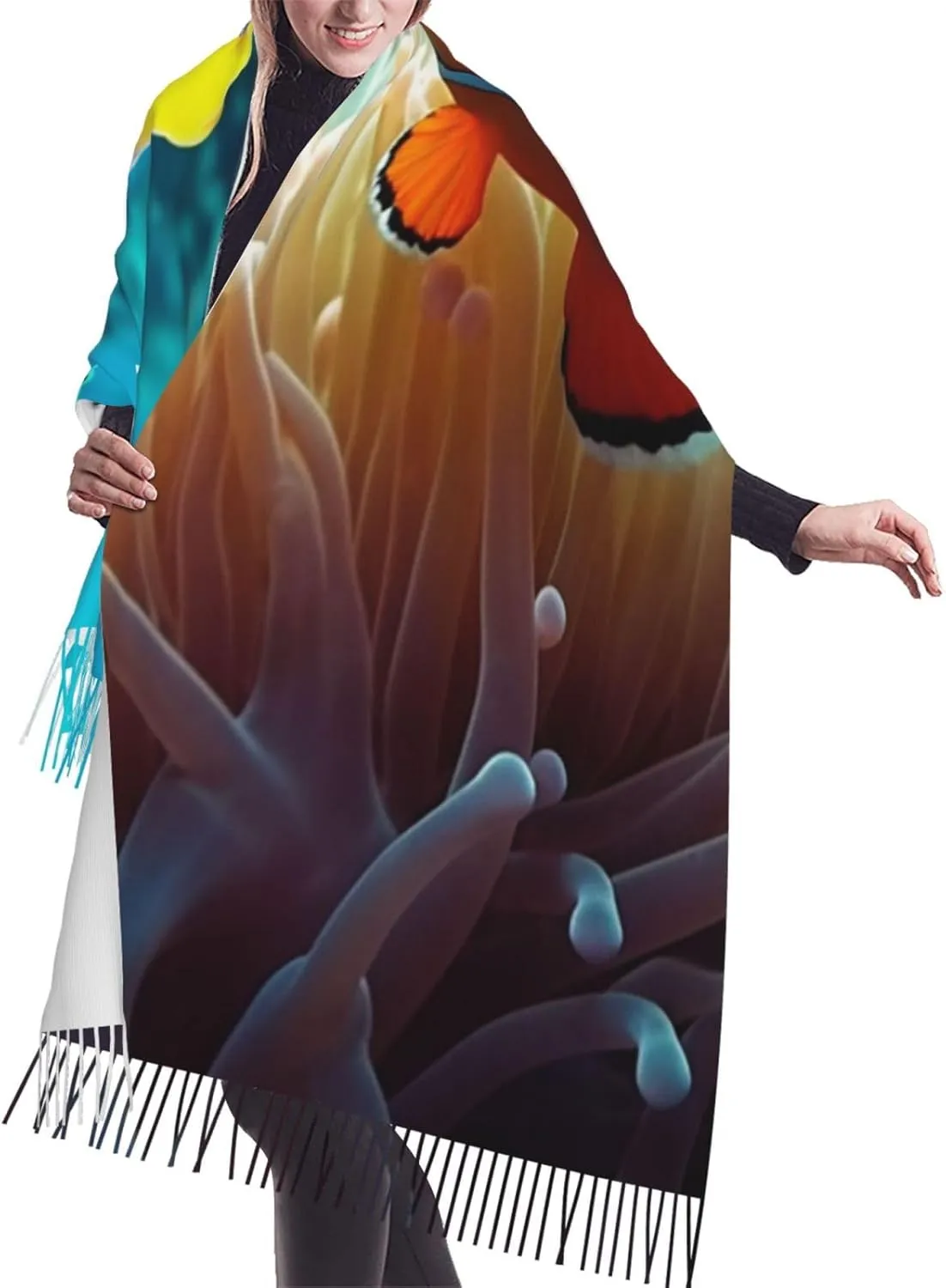Clown Fish Women's Scarf Warm Soft Shawl Wrap Scarf Fall Winter Fashion Tassel Scarf Oversized Scarves Blanket for Men Women