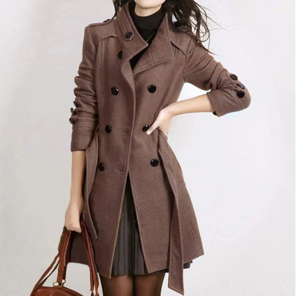 cooki Fall Jackets for Women 2023 Women Wool Trench Coat Winter Double-Breasted Jacket with Belts Casual Winter Classic Coat