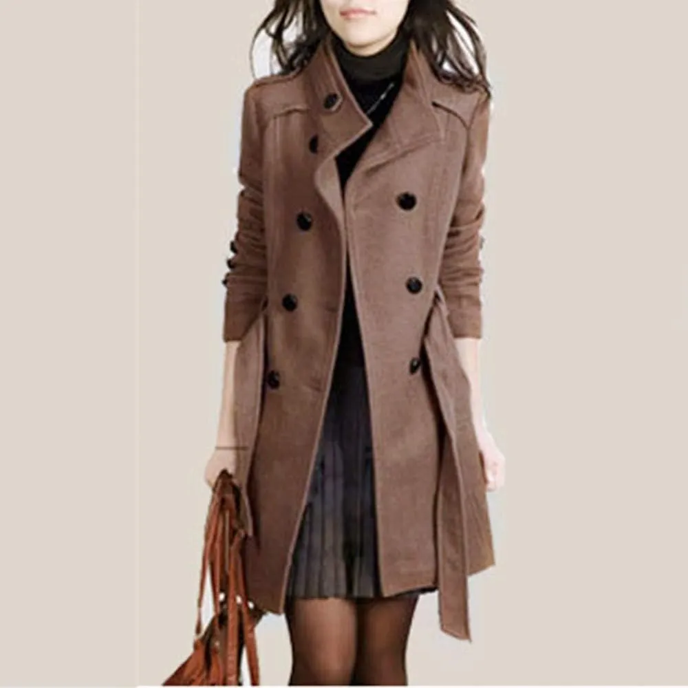 cooki Fall Jackets for Women 2023 Women Wool Trench Coat Winter Double-Breasted Jacket with Belts Casual Winter Classic Coat