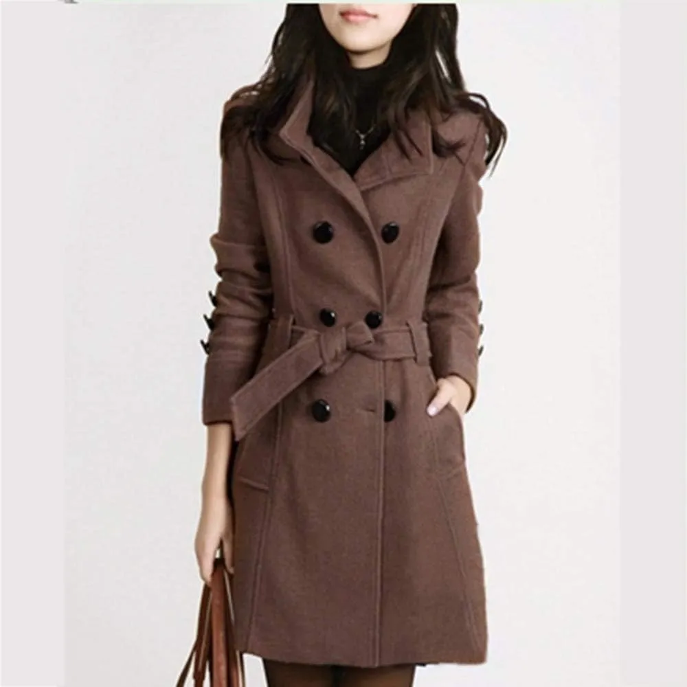 cooki Fall Jackets for Women 2023 Women Wool Trench Coat Winter Double-Breasted Jacket with Belts Casual Winter Classic Coat