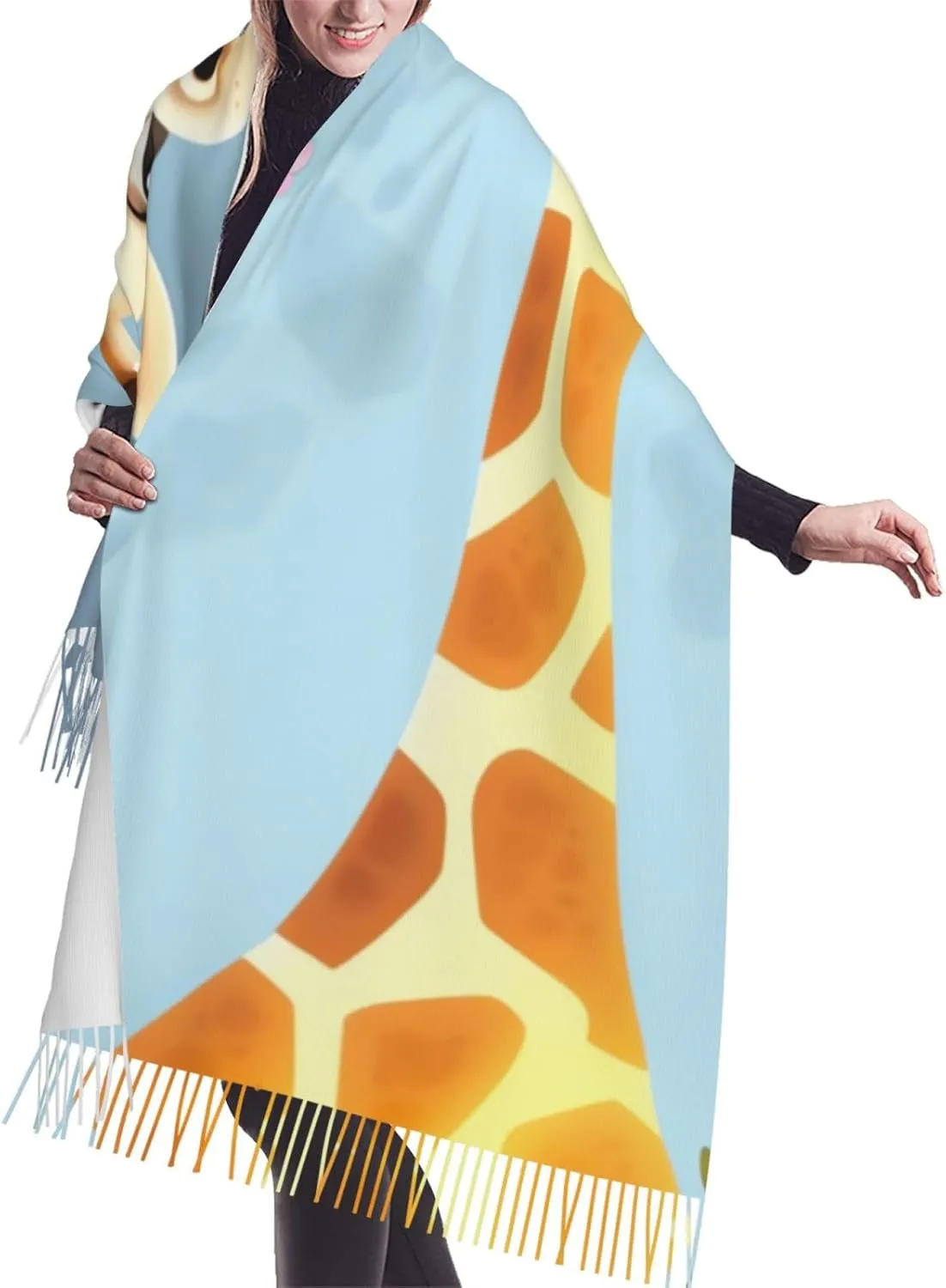 Cute giraffe Women's Scarf Warm Soft Shawl Wrap Scarf Fall Winter Fashion Tassel Scarf Oversized Scarves Blanket for Men Women