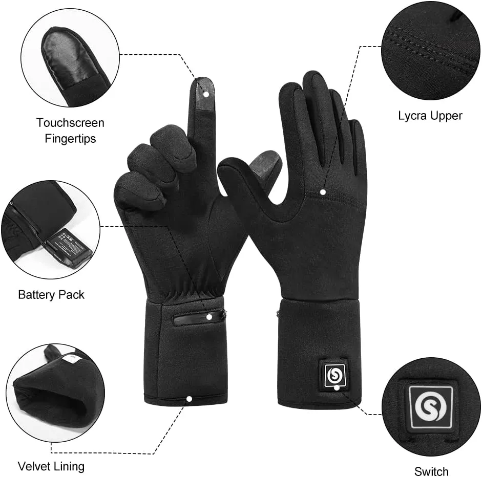 day wolf Heated Glove Liners, 7.4V Heated Gloves for Men Women Black Thin Gloves for Winter Running Cycling,Riding
