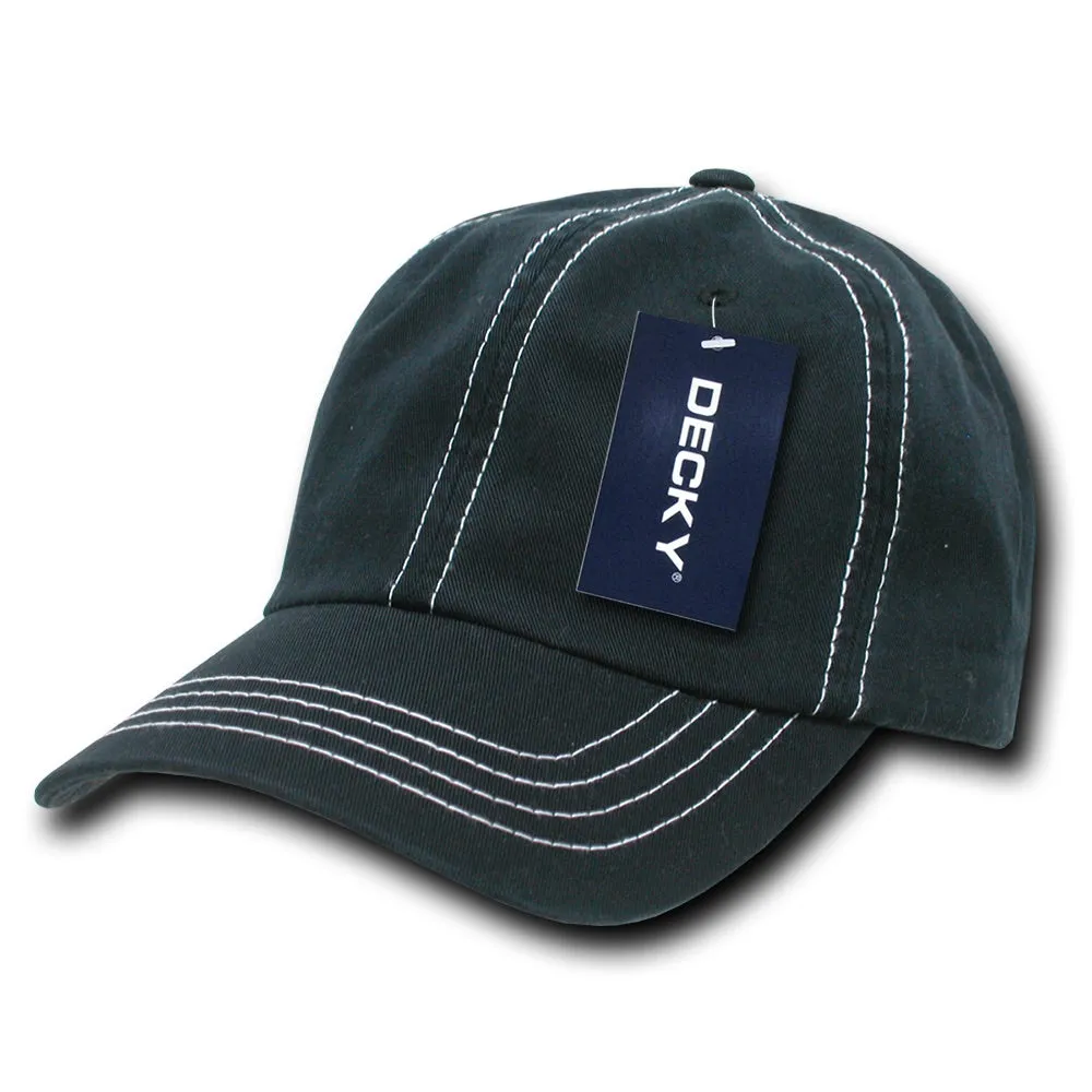 Decky 111 6 Panel Low Profile Relaxed Contra-Stitch Dad Hat, Contrast Stitch Cap
