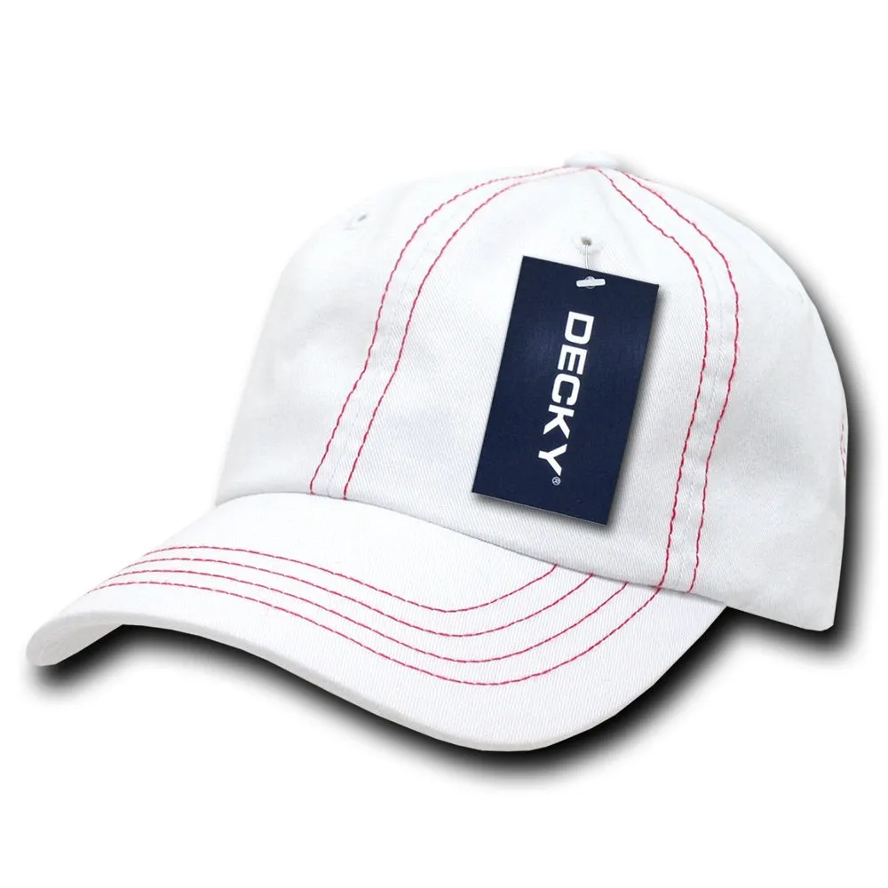 Decky 111 6 Panel Low Profile Relaxed Contra-Stitch Dad Hat, Contrast Stitch Cap