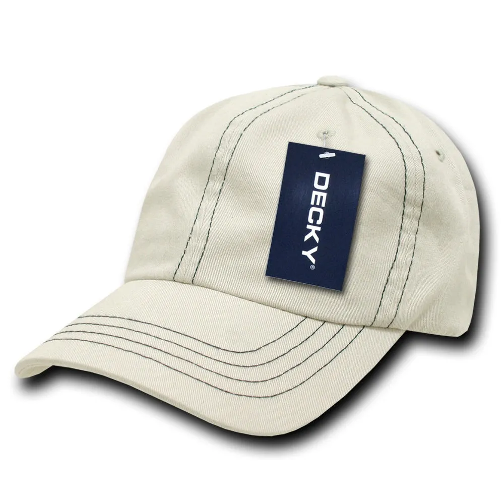 Decky 111 6 Panel Low Profile Relaxed Contra-Stitch Dad Hat, Contrast Stitch Cap