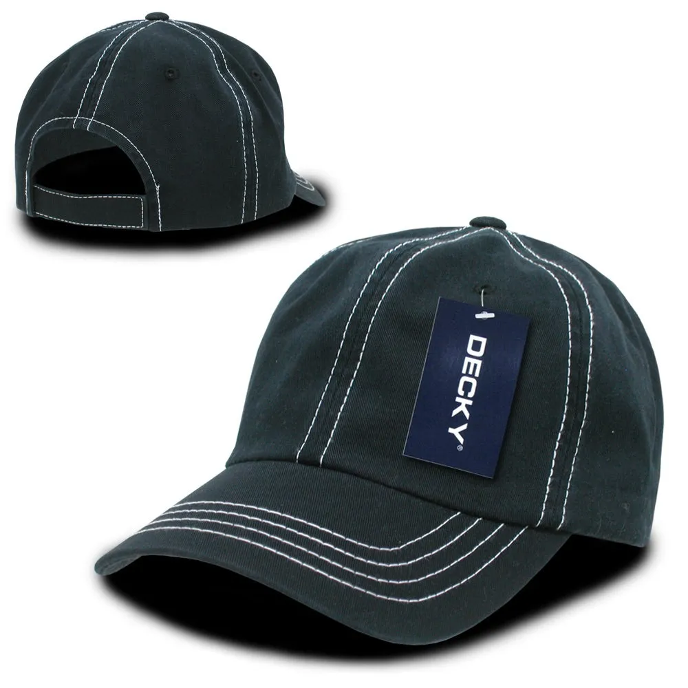 Decky 111 6 Panel Low Profile Relaxed Contra-Stitch Dad Hat, Contrast Stitch Cap