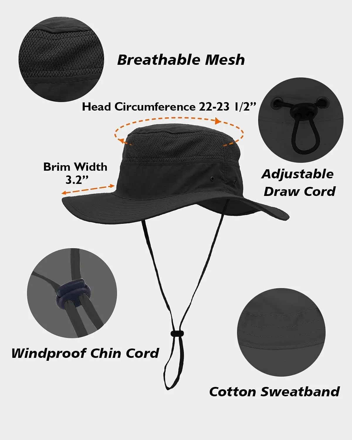 Duakrs Unisex Wide Brim Sun Hat,Outdoor UPF 50  Waterproof Boonie Hat Summer UV Protection Sun Caps