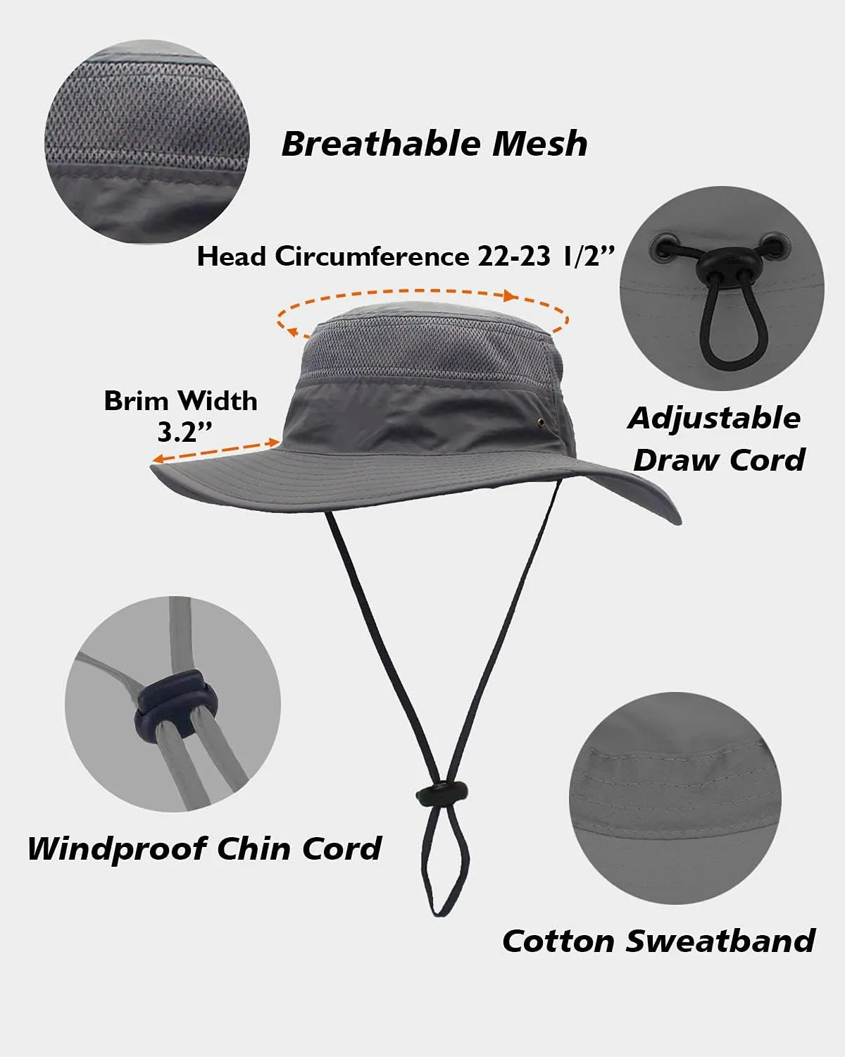 Duakrs Unisex Wide Brim Sun Hat,Outdoor UPF 50  Waterproof Boonie Hat Summer UV Protection Sun Caps