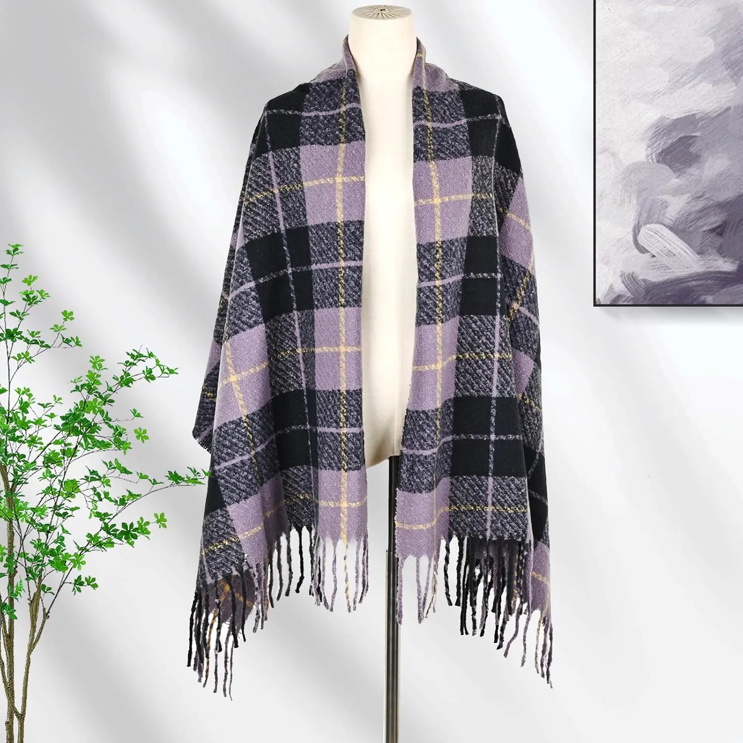 FINIZO Winter Scarf for Women Cashmere Feel Scarfs Large Tassel Plaid Scarf Blanket Wrap Shawl Ladies Gifts
