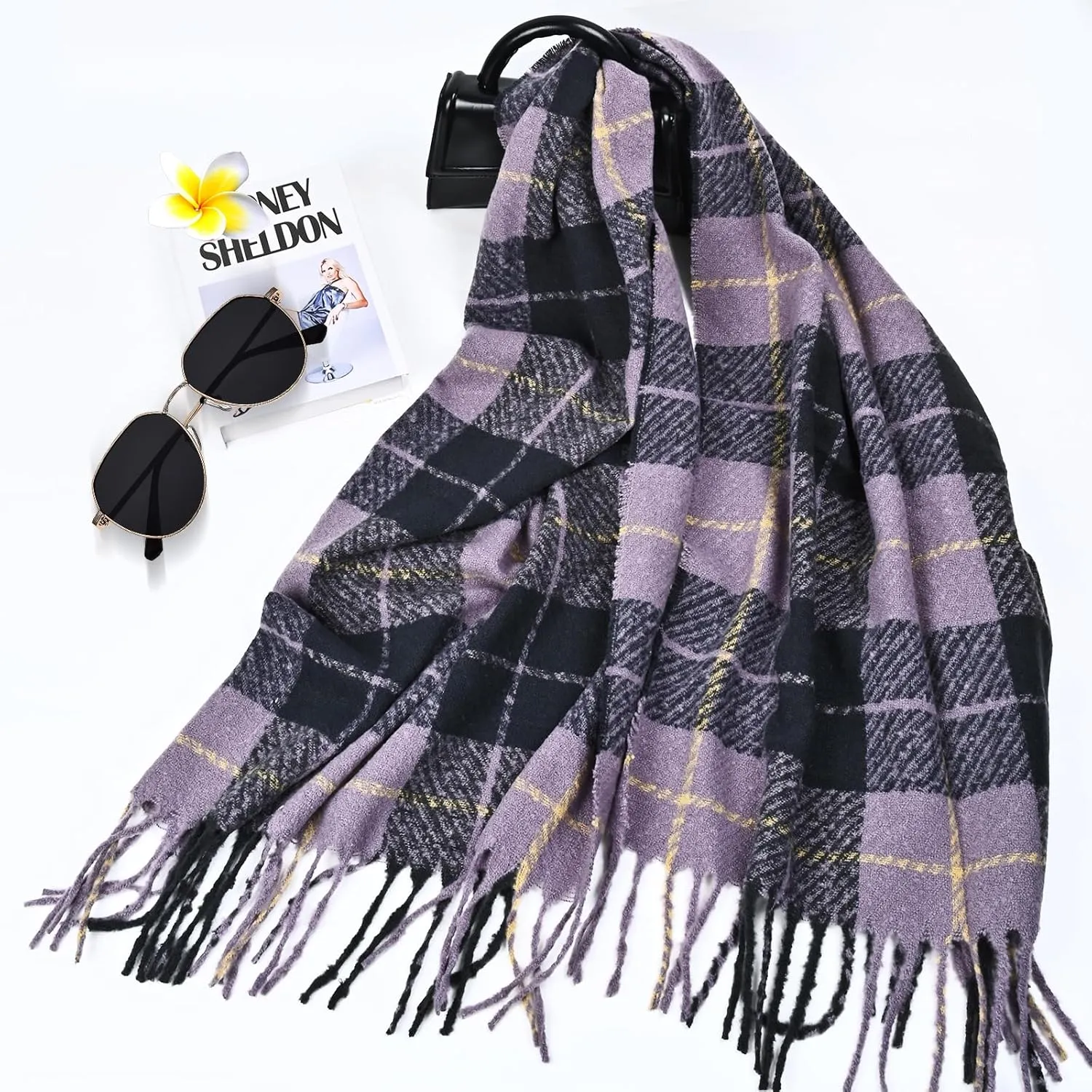 FINIZO Winter Scarf for Women Cashmere Feel Scarfs Large Tassel Plaid Scarf Blanket Wrap Shawl Ladies Gifts