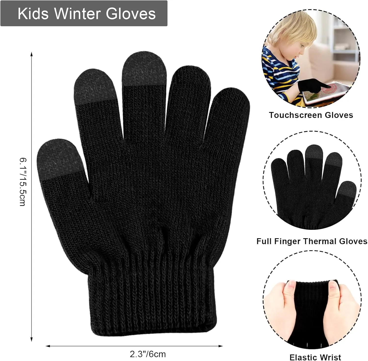 Hicdaw Kids Winter Hats Gloves Scarf Set Touchscreen Glove With Removable Pompom Fleece Lined Toddler Beanie Hat for Boy Girl