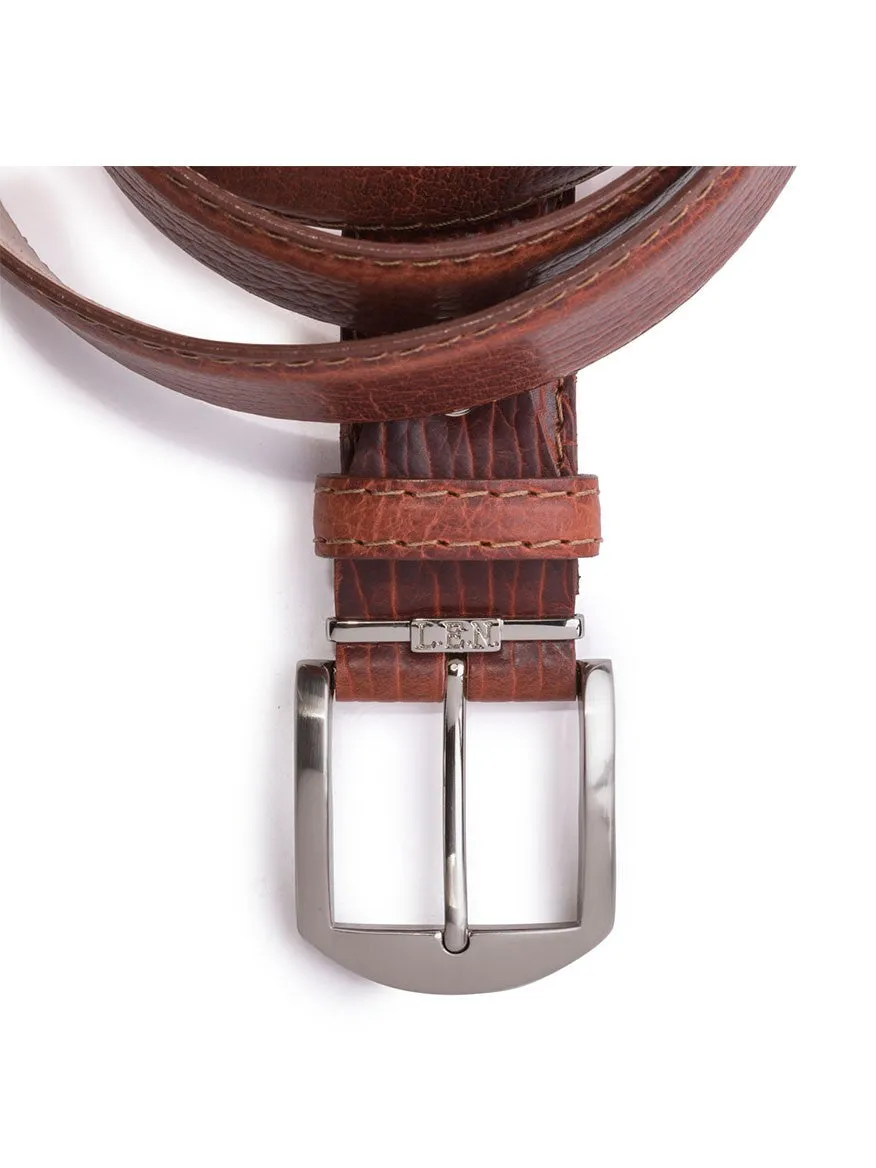LEN Belts American Bison Belt in Cognac with Cognac Edge & Stitching
