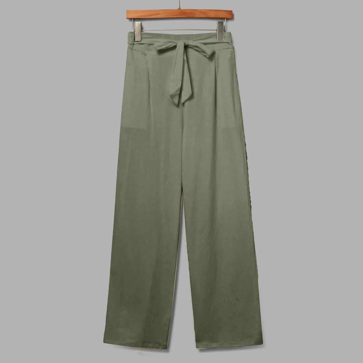 Linen Wide Leg Pants Woman Summer Lightweight Lounge Palazzo Pants Casual Drawstring Belt High Waisted Pants w/Pocket