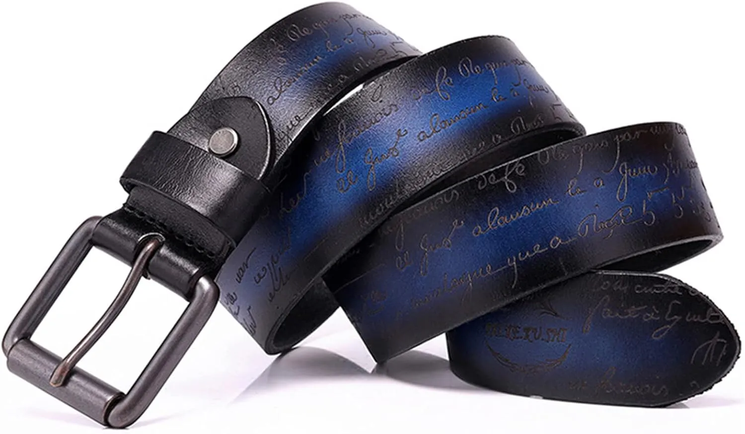Men Belt,Genuine Leather Belts,Natural Cow Leather Buckle Belt,Fashion Vintage Belts,Blue,120CM/47.3''