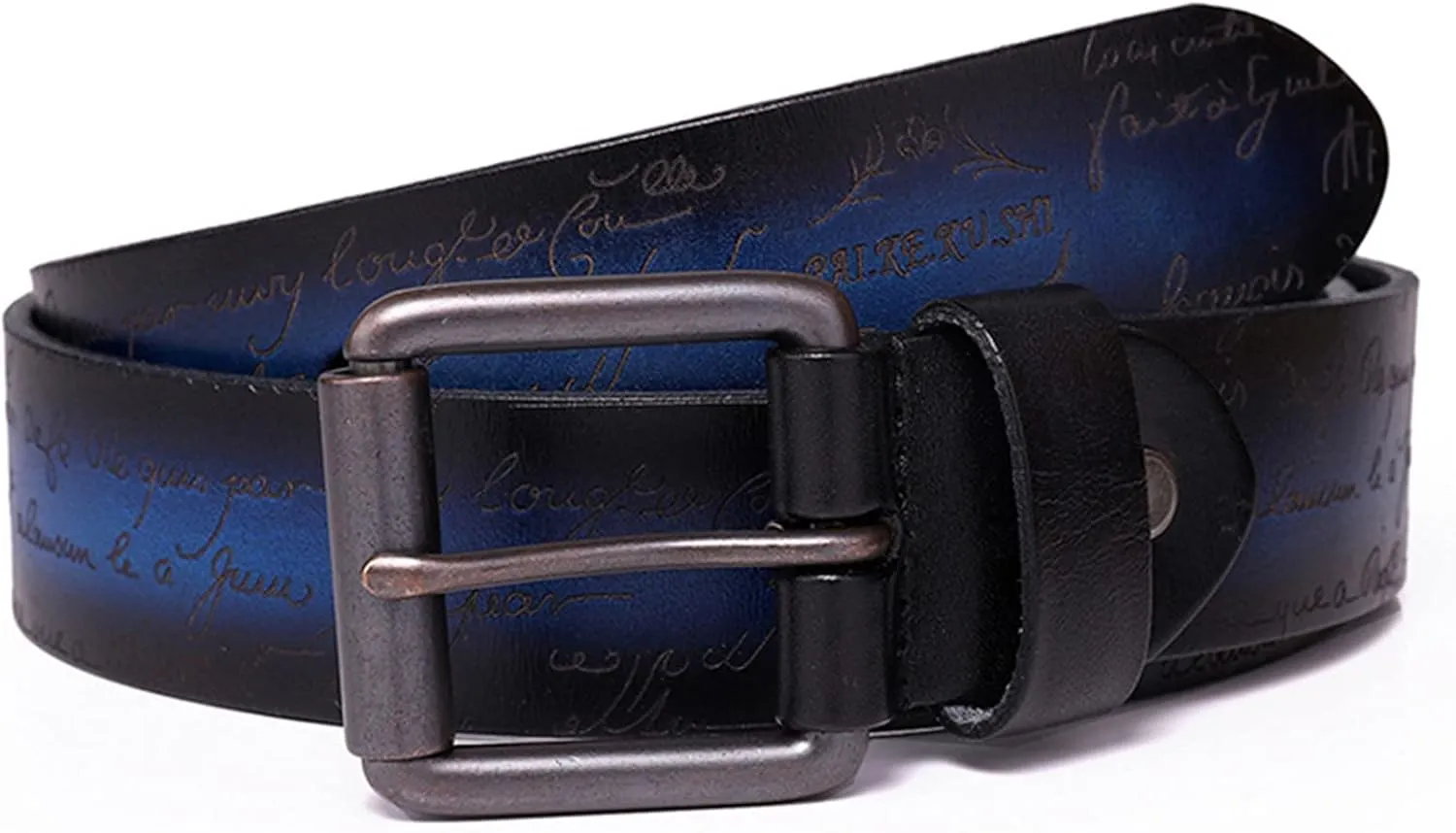 Men Belt,Genuine Leather Belts,Natural Cow Leather Buckle Belt,Fashion Vintage Belts,Blue,120CM/47.3''