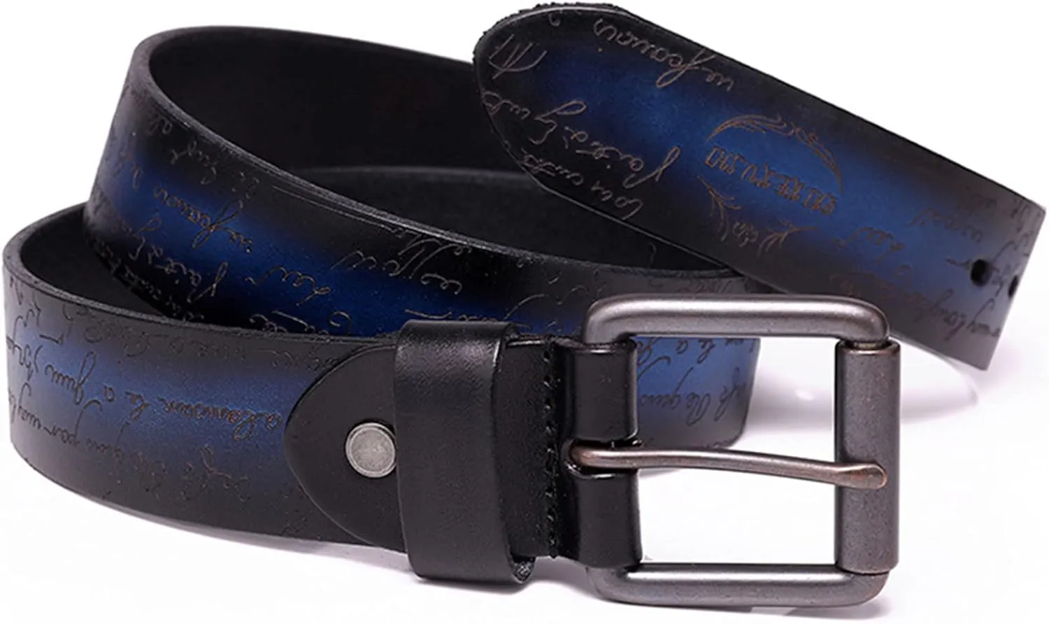 Men Belt,Genuine Leather Belts,Natural Cow Leather Buckle Belt,Fashion Vintage Belts,Blue,120CM/47.3''