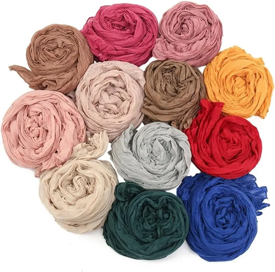 Men Cotton Linen Scarf Men's Scarves Pleated Plain Shawls Ribbed Hijabs Solid Color Long Headscarf Men Scarfs