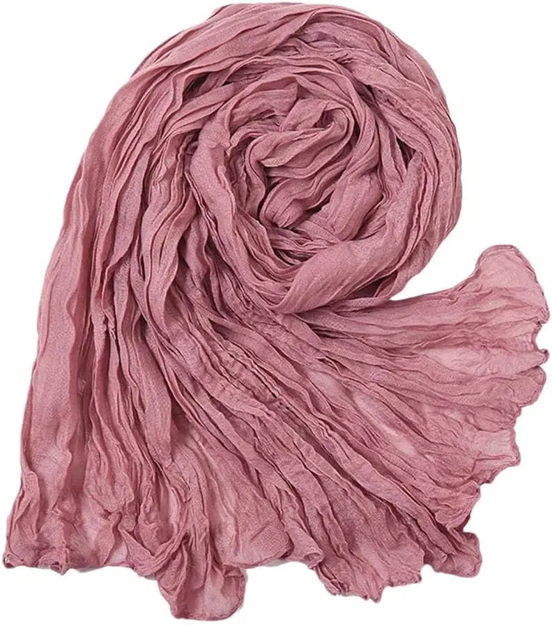 Men Cotton Linen Scarf Men's Scarves Pleated Plain Shawls Ribbed Hijabs Solid Color Long Headscarf Men Scarfs