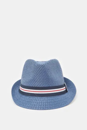 Men Navy Fedora Hats With Band