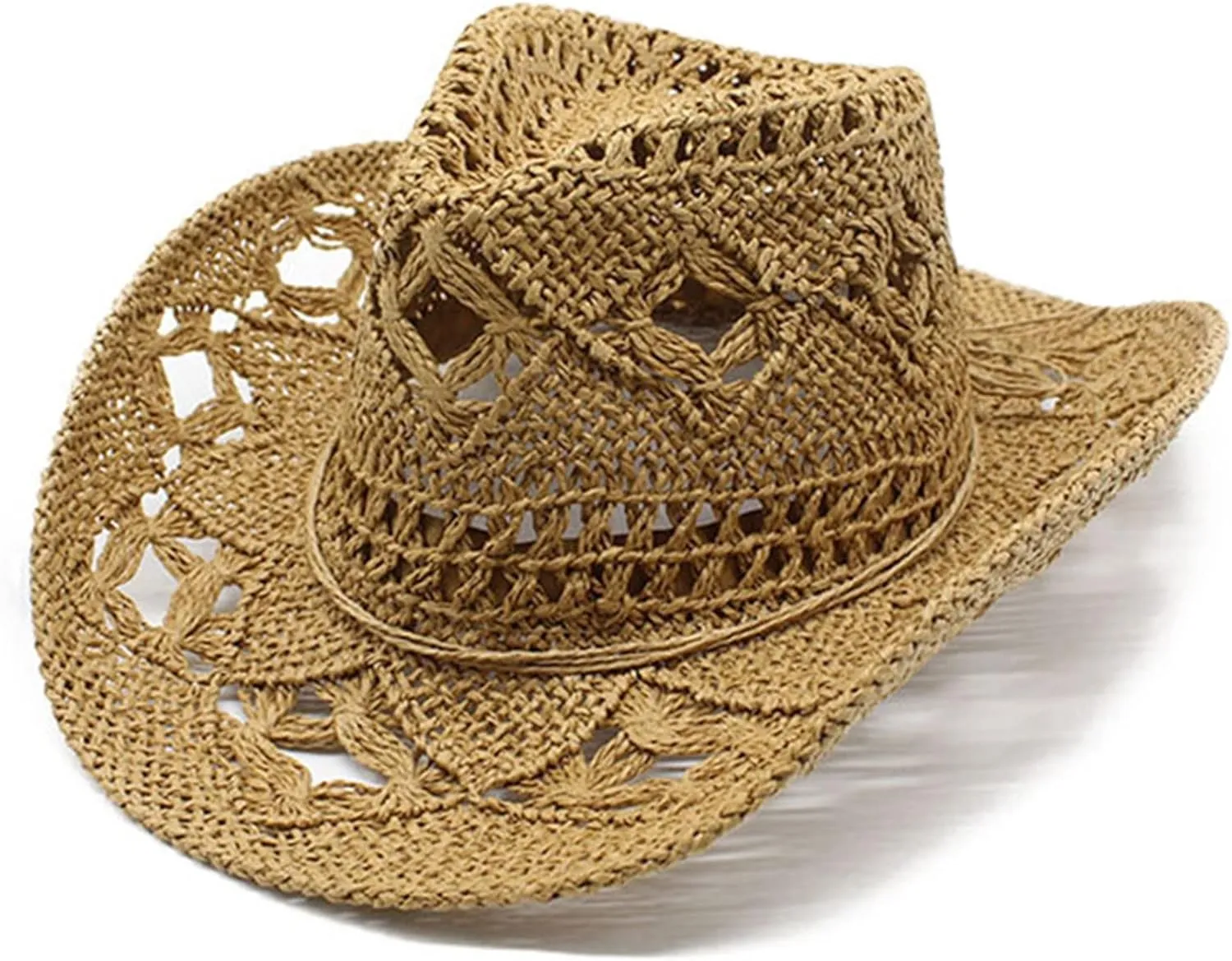Men Women Cowboy Straw Hats Wide Brim Cowgirl Woven Sun Hat Classic Western Cowboy Caps Summer Beach Cap