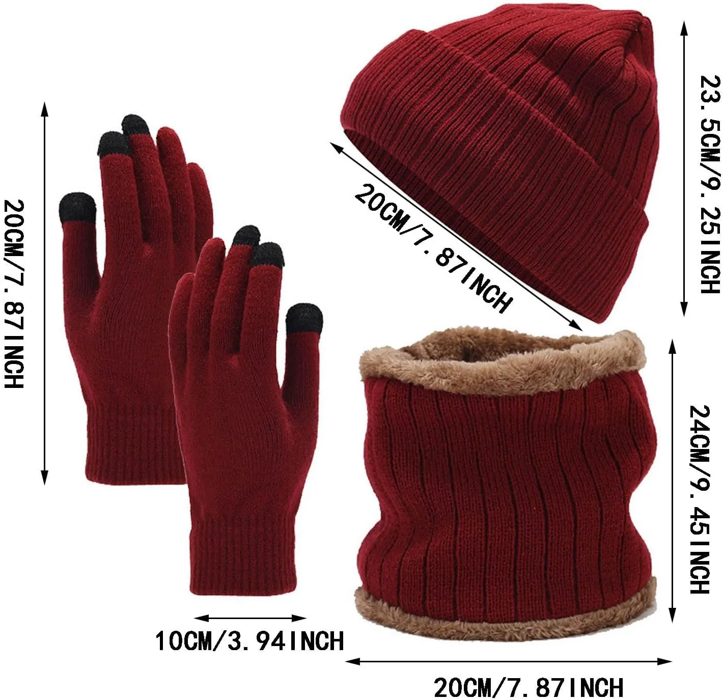 Men Women Winter Hat Warmer Scarf Touchscreen Gloves Set Warmer Neck Thick Knit Hat Set Hat Gloves Scarf Set Boys