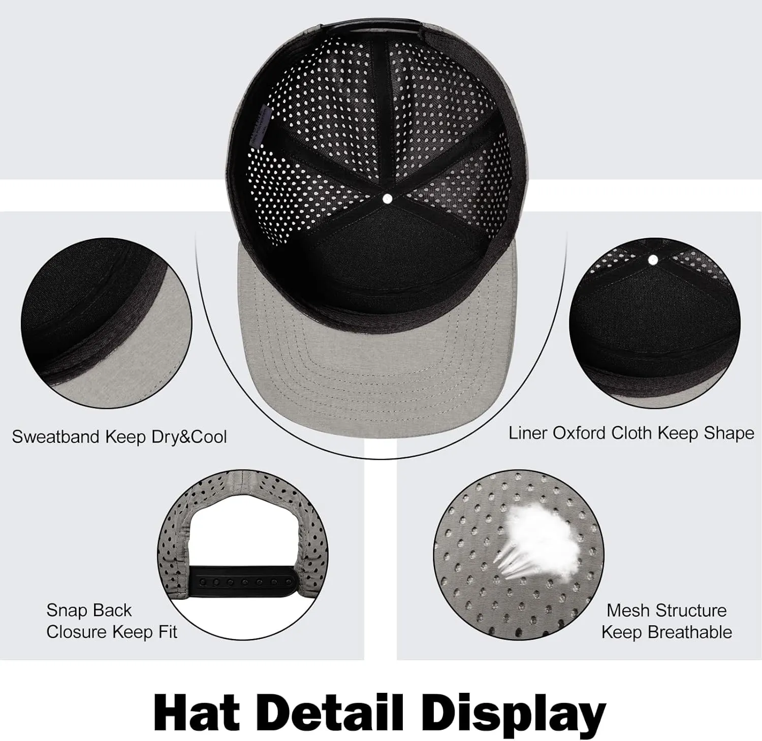 Men's Oversize XXL Flat Brim Baseball Cap Adjustable Performance Snapback Hat Laser Perforated Cap Plus Size for Big Head