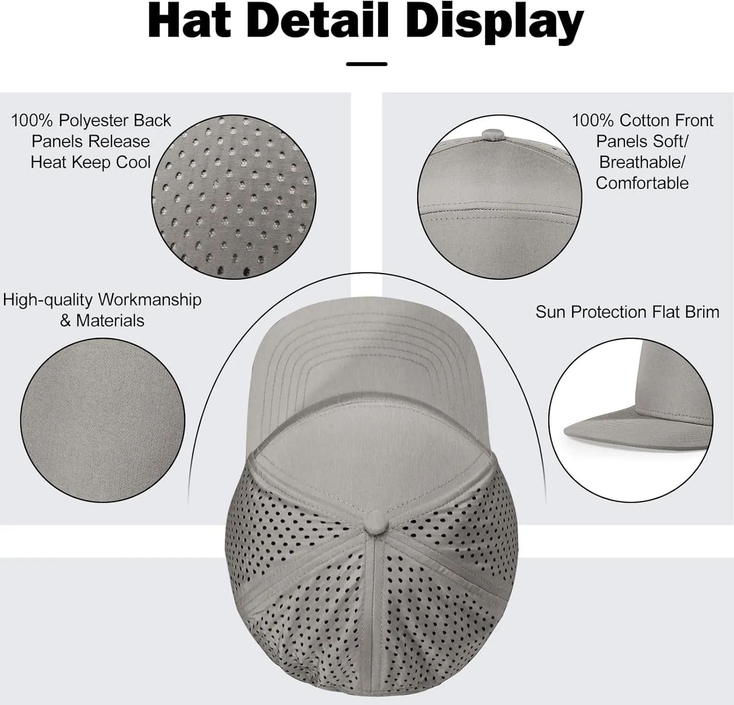 Men's Oversize XXL Flat Brim Baseball Cap Adjustable Performance Snapback Hat Laser Perforated Cap Plus Size for Big Head