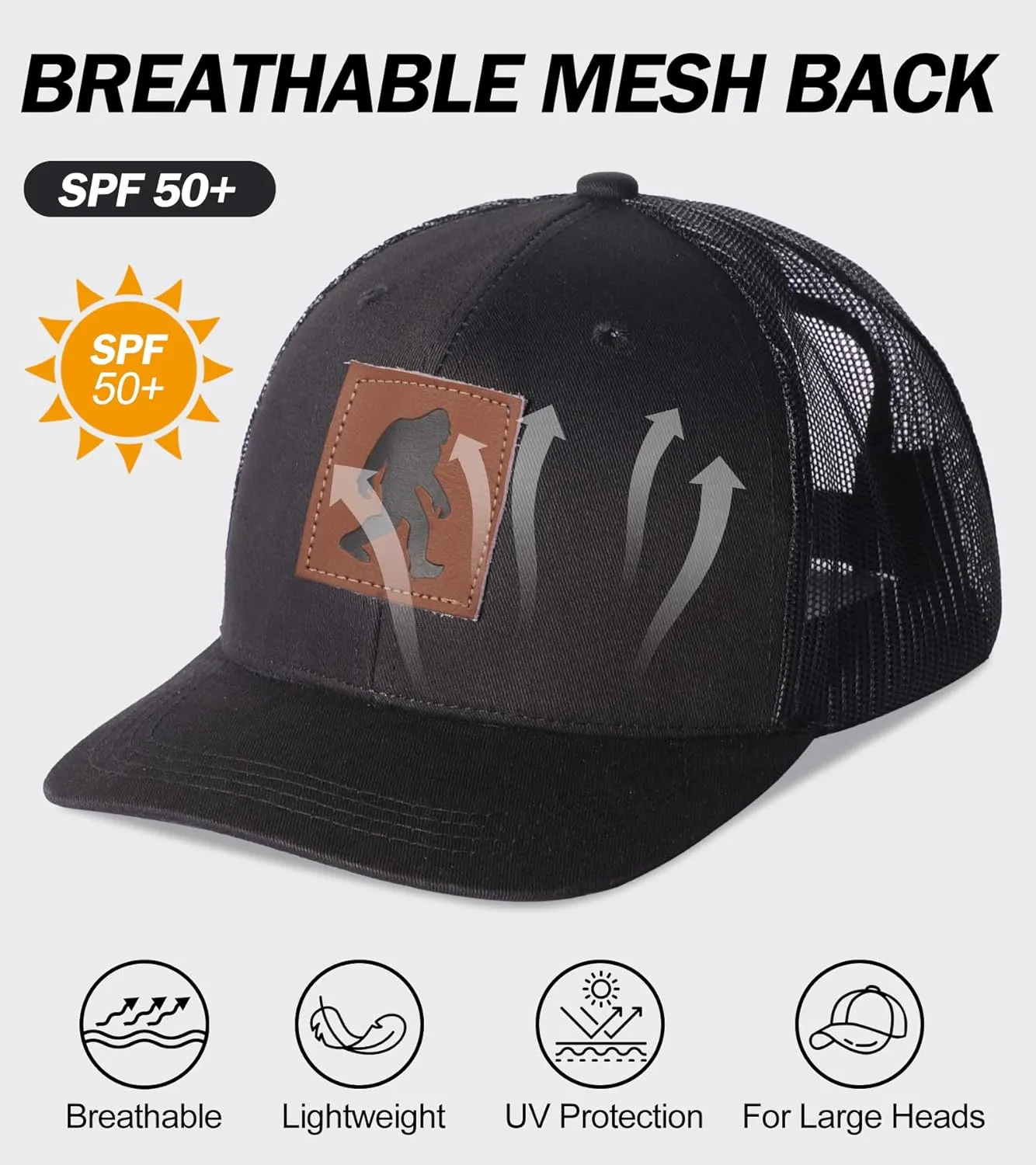 Mens Oversized XXL Baseball Caps Leather Pattern Trucker Hat Outdoor Breathable Mesh Snapback Baseball Hat Gifts for Big Head