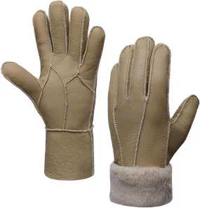 MGGMOKAY Women Leather Gloves Shearling Sheepskin Winter Warm Gloves Fur Lined