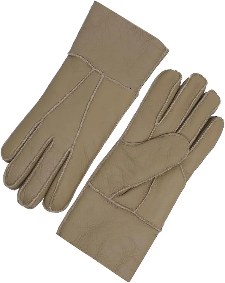MGGMOKAY Women Leather Gloves Shearling Sheepskin Winter Warm Gloves Fur Lined
