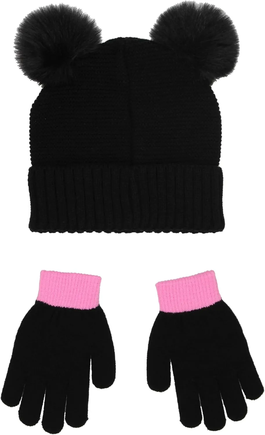 Minnie Mouse Big Kids Girls Knit Hat with Pom Pom Ears and Glove Set