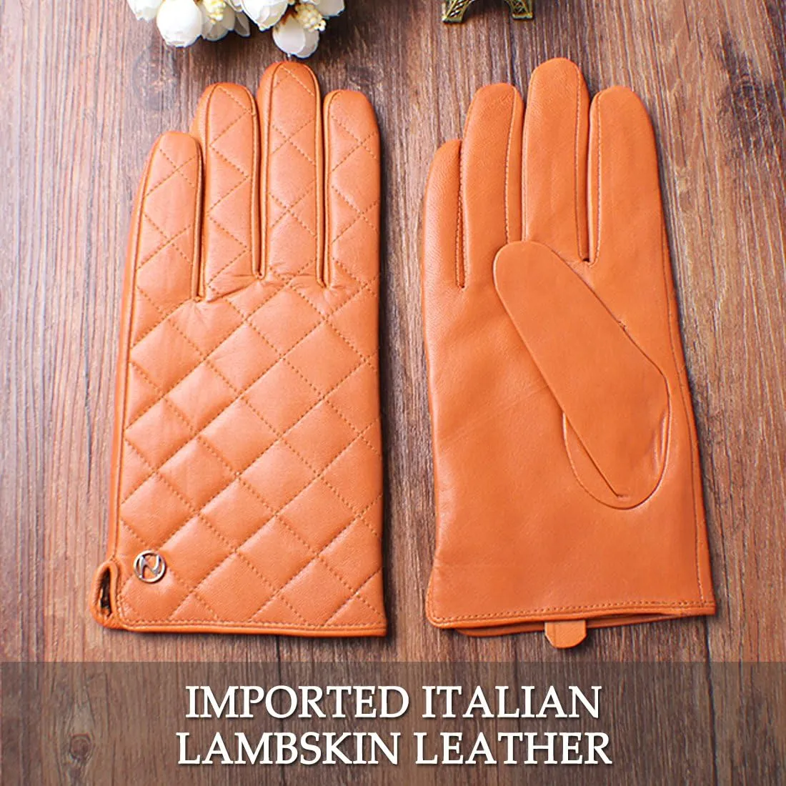 Nappaglo Men's Genuine Nappa Leather Quilted Stitch Winter Gloves Touchscreen Driving Mittens with Long Fleece Lining